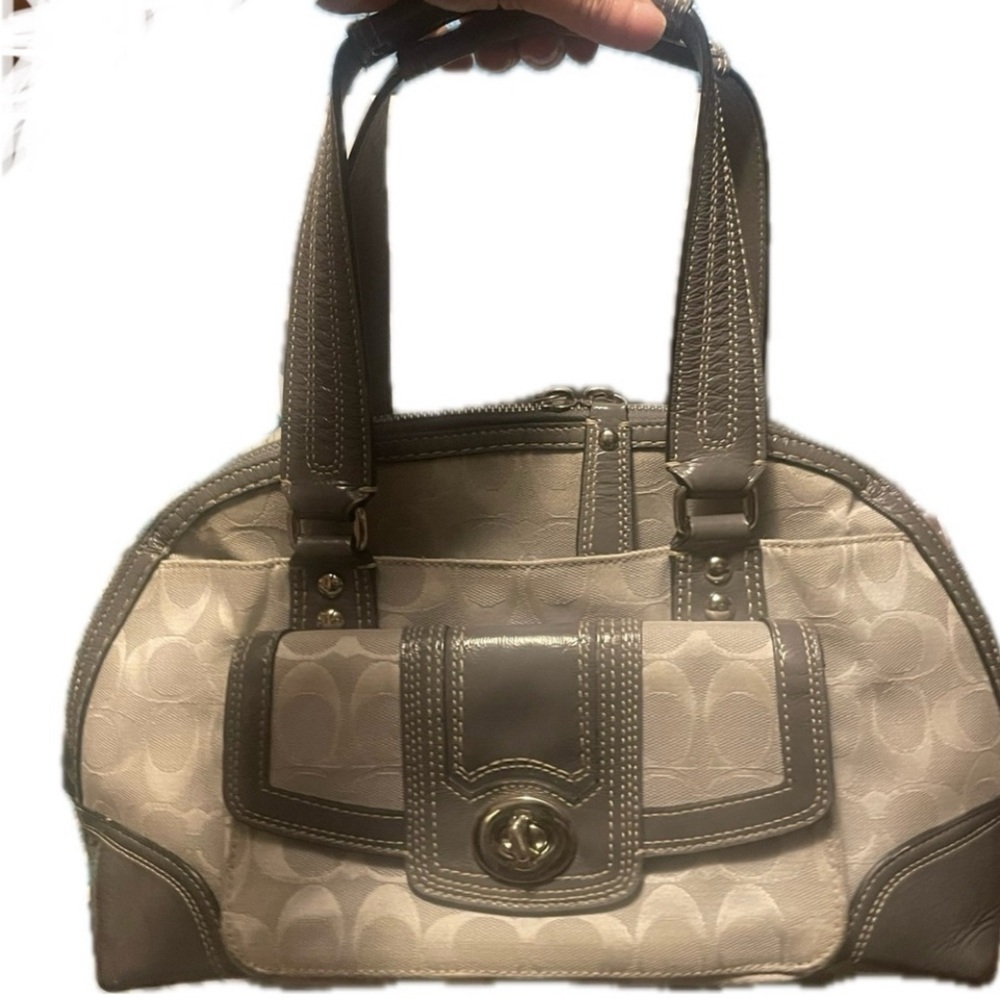 Coach Grey Patton Leather Trim with Fabric Monogram